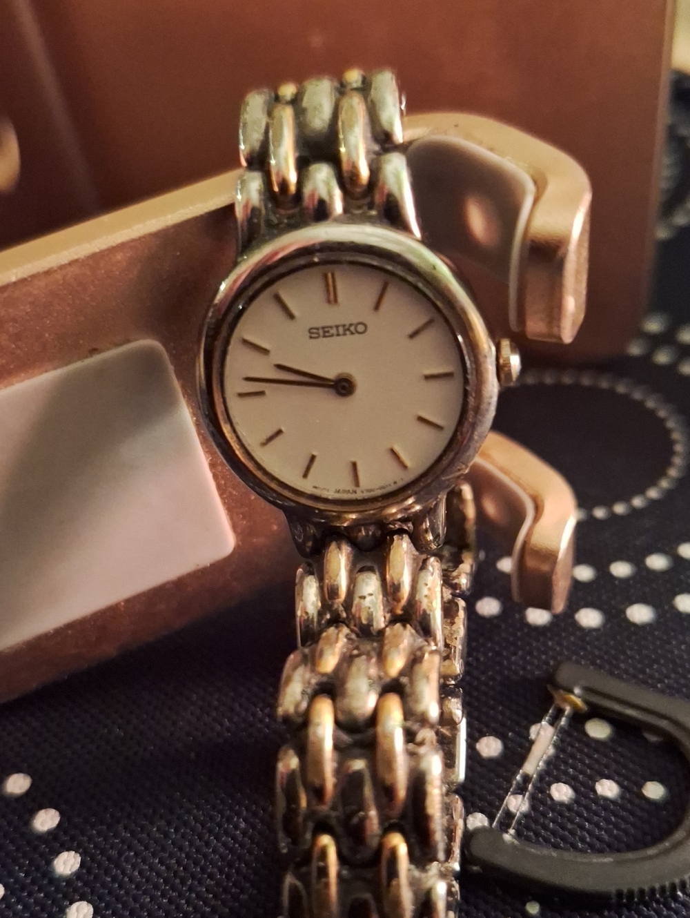 Seiko Two-Tone Ladies Bracelet Watch — White and Gold Accents